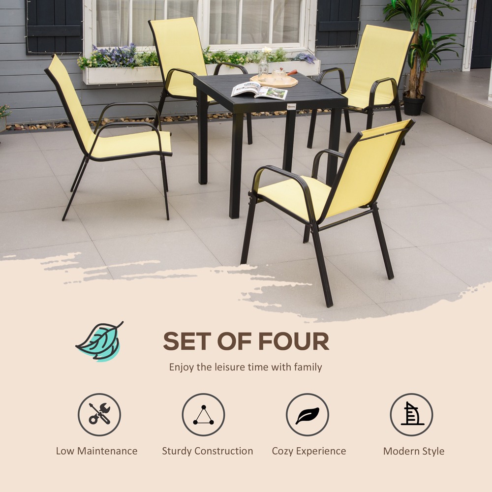 Outsunny Set of 4 Beige Stackable Outdoor Dining Chair Image 4