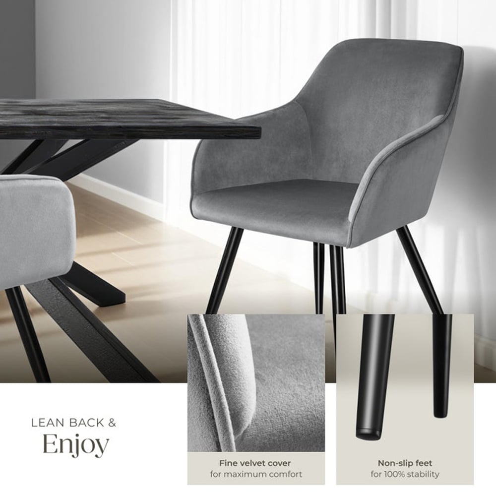 tectake Marilyn Set of 6 Grey and Black Velvet Padded Dining Chair Image 7