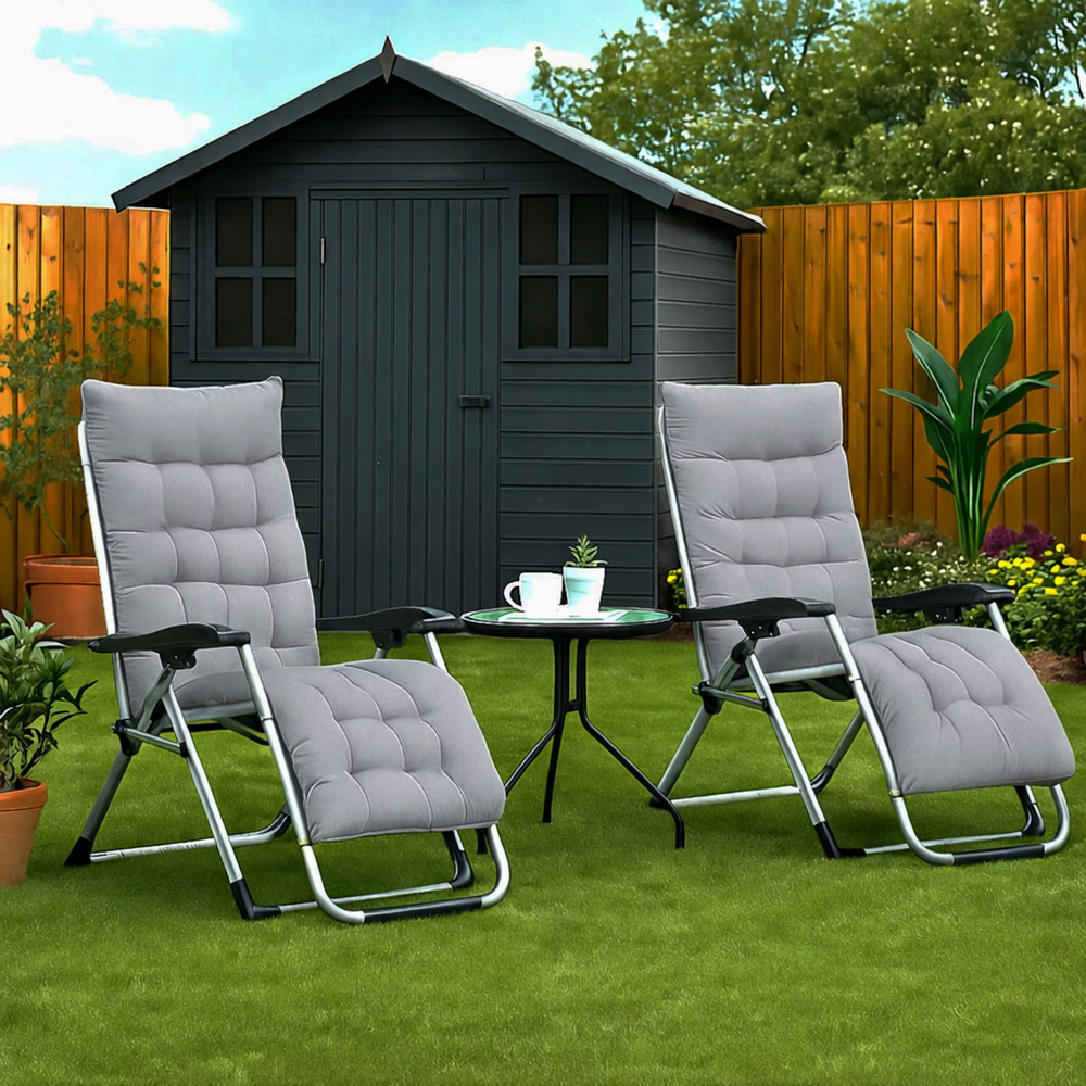 Neo Direct Grey Zero Gravity Sun Lounger with Padded Cushion Set of 2 Image 4
