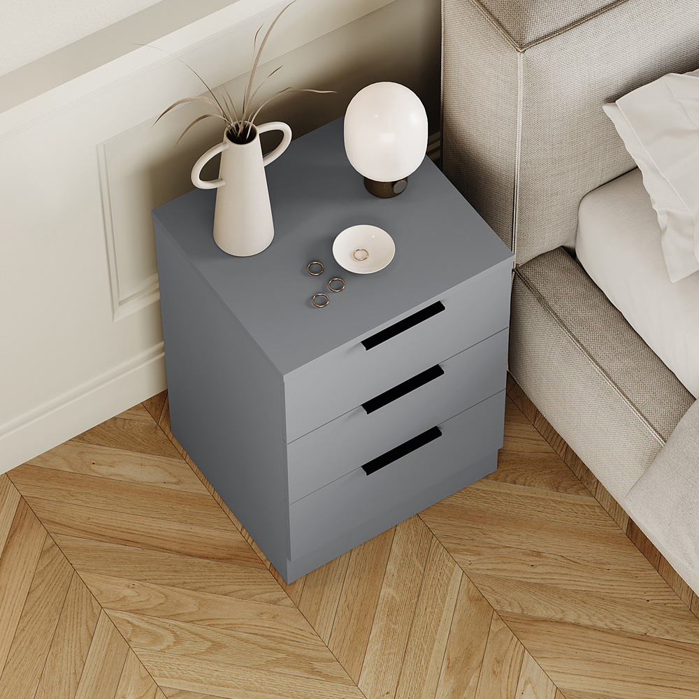 VIDA DESIGNS Terga 3 Drawer Grey Bedside Cabinet Image 4