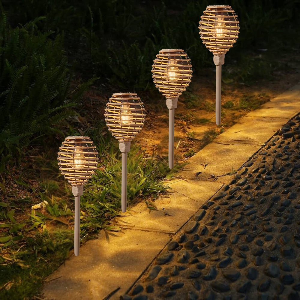 Garden Mile 4 Pack Rattan Effect Solar LED Stake Light Image 2