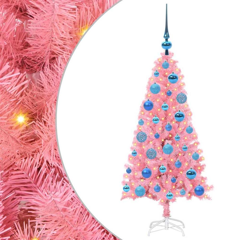 vidaXL Pre-Lit Blue Bauble Pink Artificial Christmas Tree 5ft Image 6