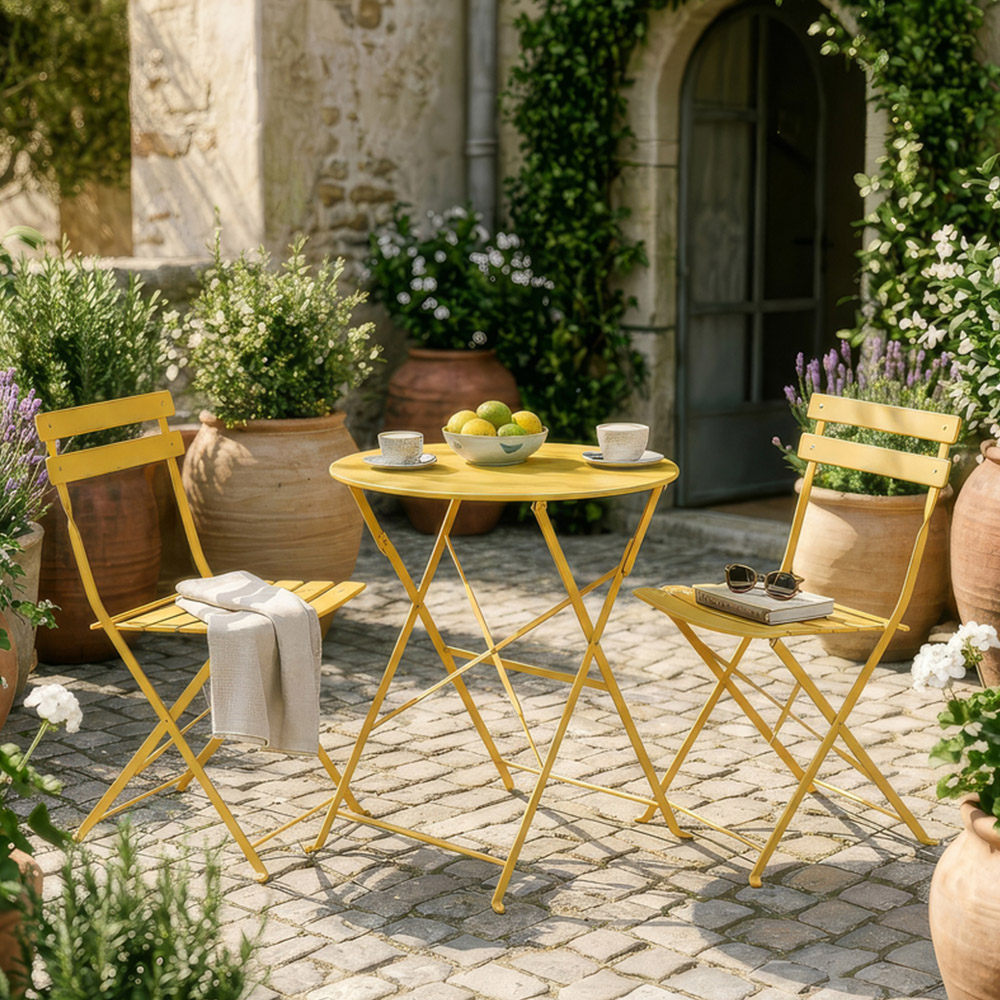 Harbour Housewares Sussex 2 Seater Yellow Round Bistro Set Image 1