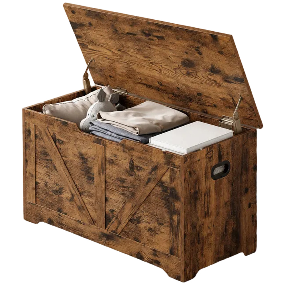Modcraft Rustic Brown Farmhouse-Style Storage Bench with Lid Image 2