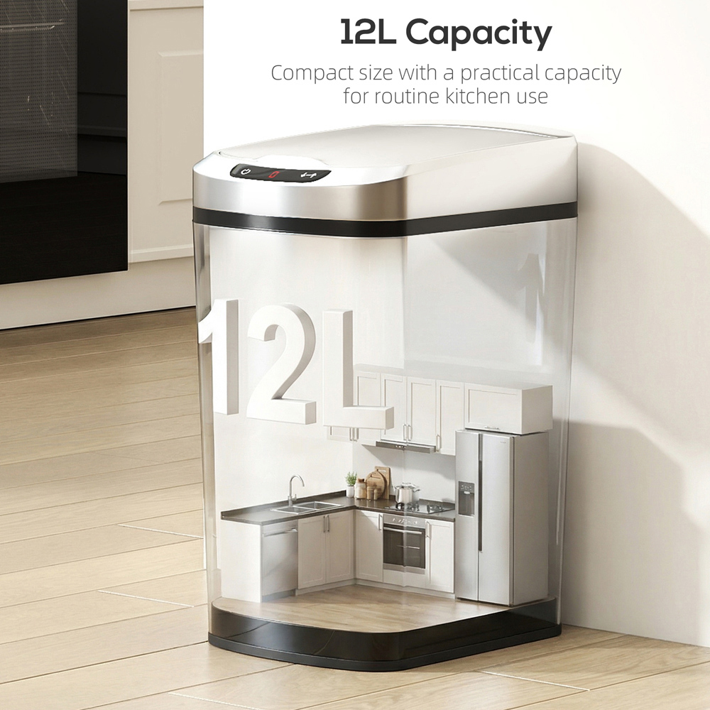 HOMCOM Silver Automatic Kitchen Sensor Bin with Removable Inner Bucket 12L Image 5