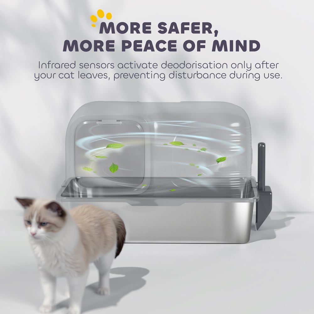 PawHut Grey Stainless Steel Cat Litter Box with Plasma Deodoriser System 65L Image 6