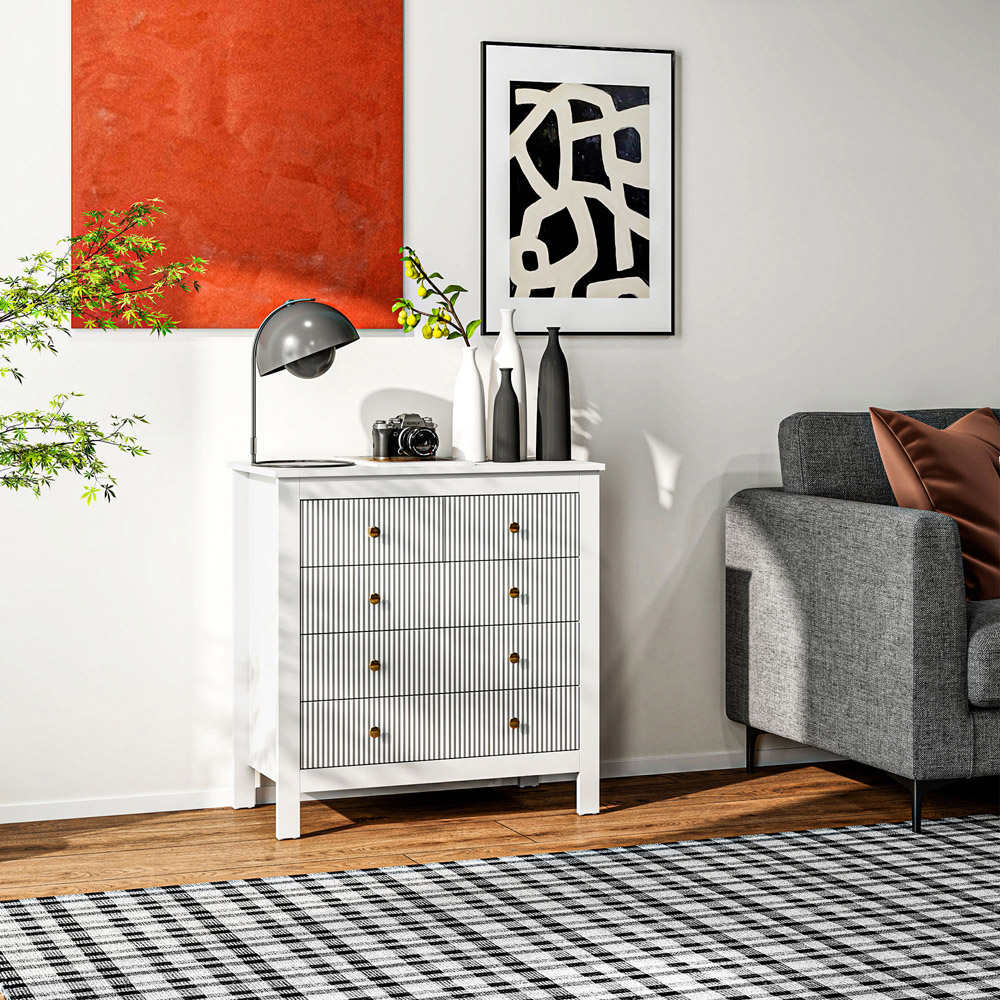 Portland 5 Drawer White Fluted Chest of Drawers with Gold Tone Handles Image 4