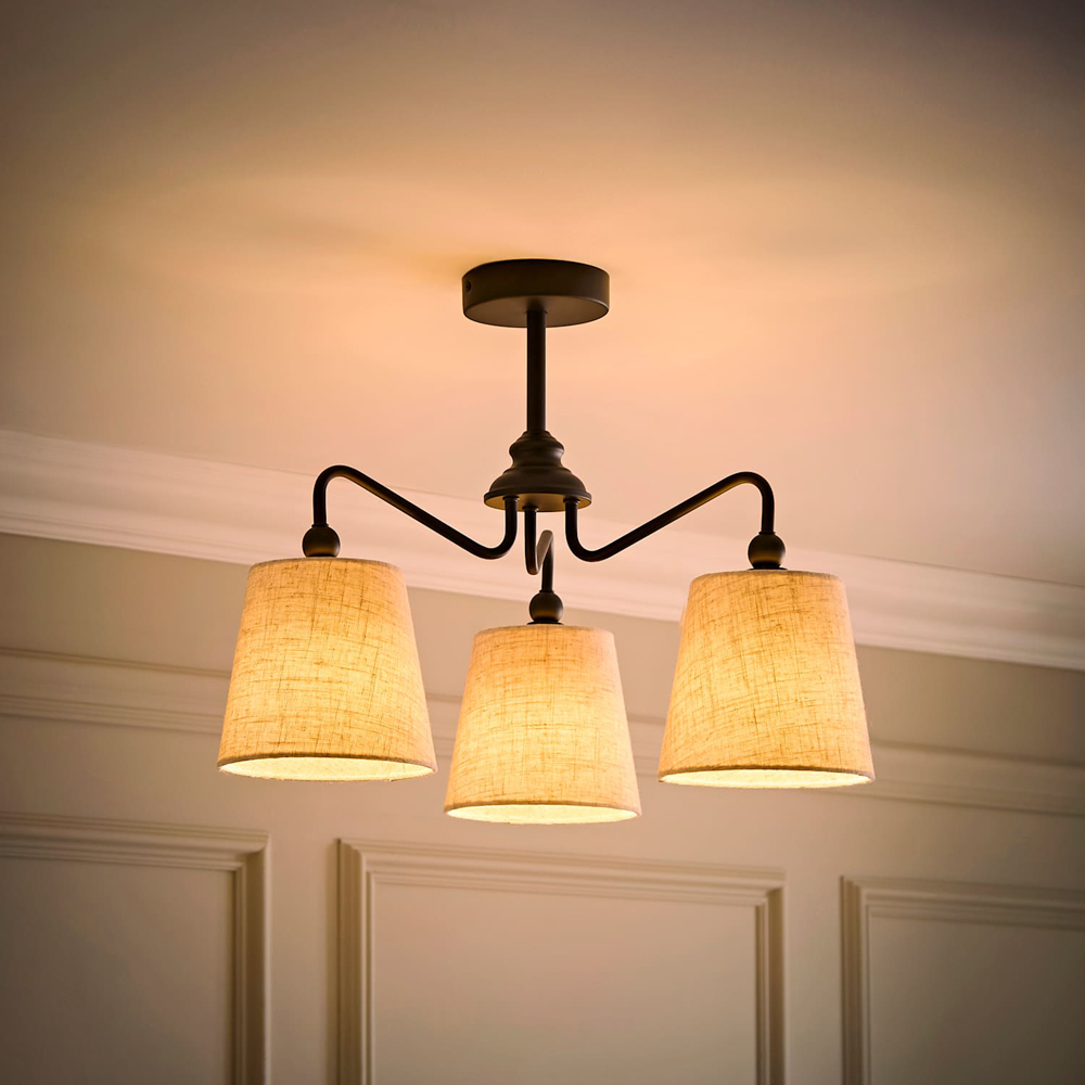 ValueLights Maggie Matte Black 3-Arm Chandelier Ceiling Light with Tapered Shade and Bulb Image 2