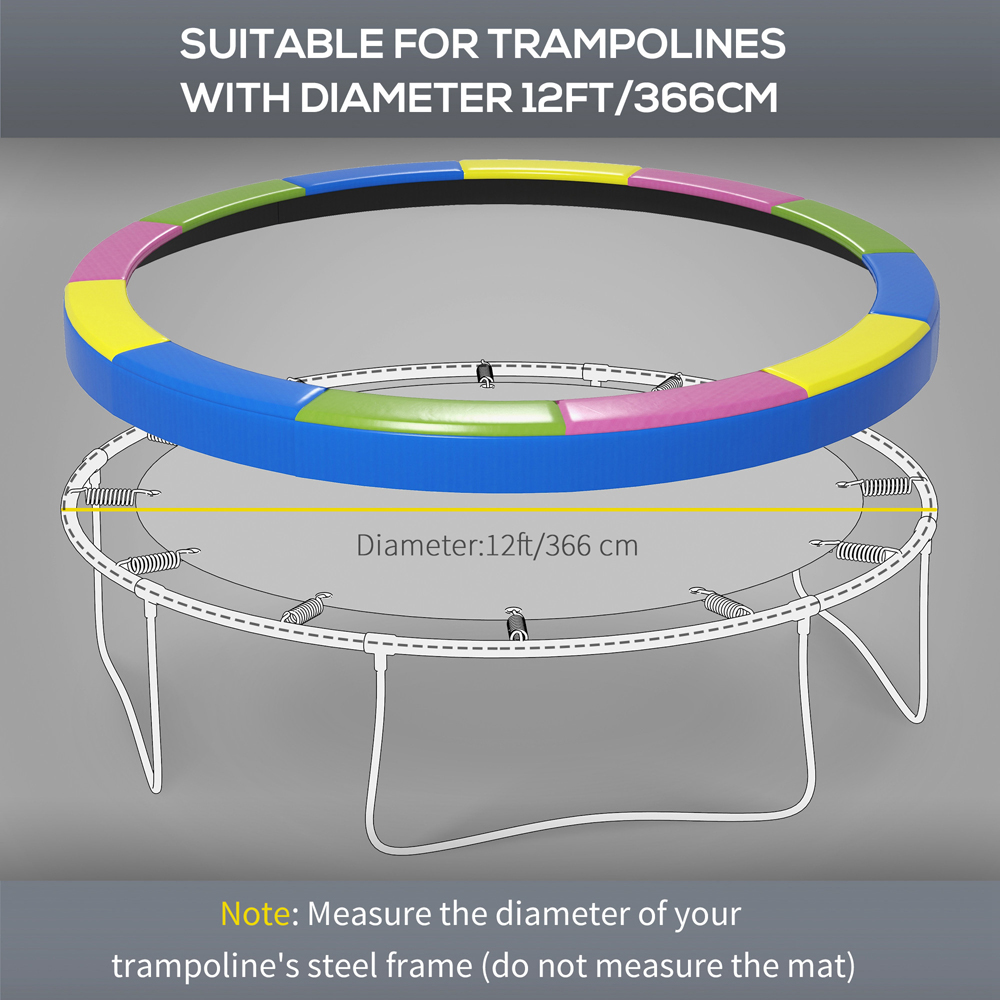 SPORTNOW 12ft Multicolour Waterproof Spring Cover Trampoline Pad Image 4