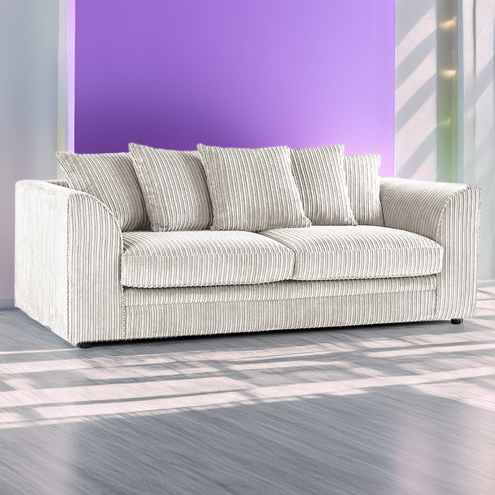 Luxor 3 Seater Silver Jumbo Cord Scatter Back Sofa Image 1