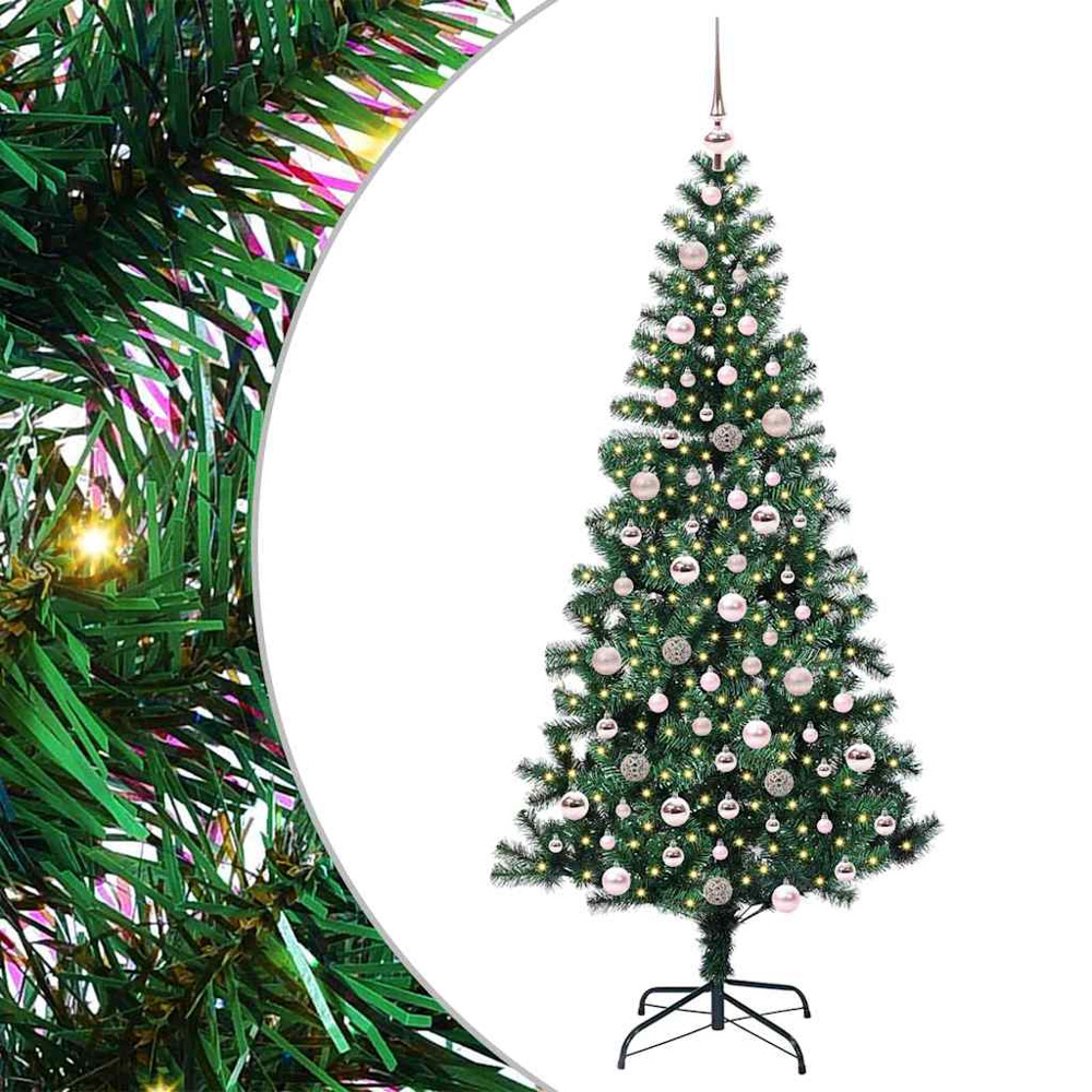 vidaXL Pre-Lit Pink Baubles Green Artificial Christmas Tree 7ft Image 2