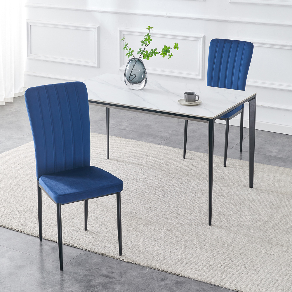 wilko Elle Set of 2 Blue Velvet Effect Plush Padded Upholstered Dining Chair Image 7