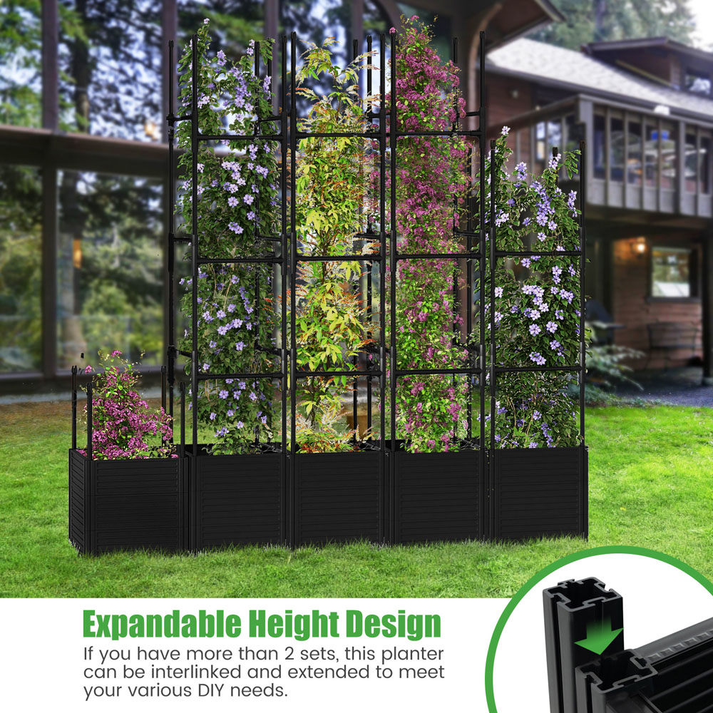Costway Black Climbing Plants Trellis Raised Garden Bed with Wheels Image 7