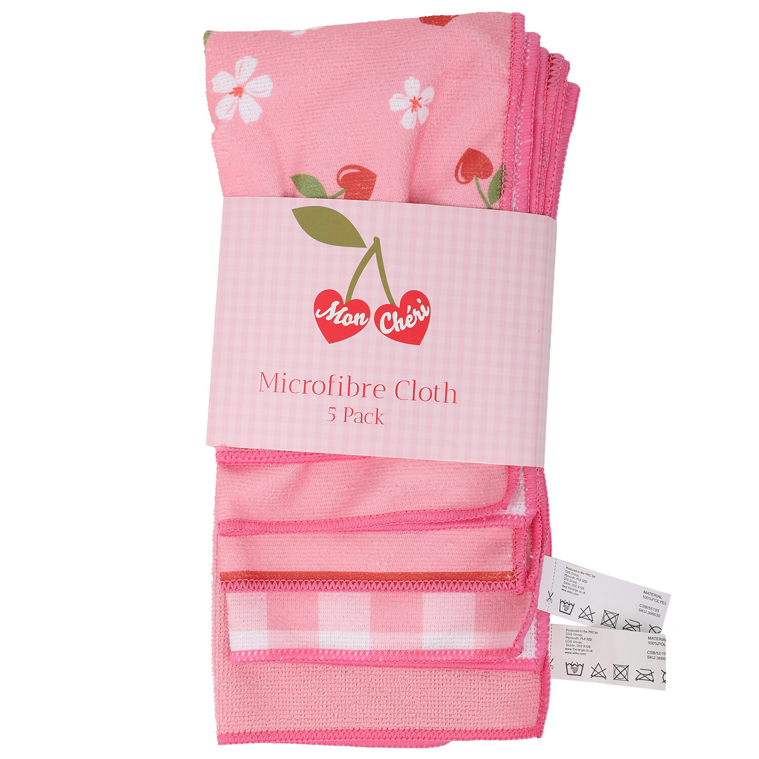 Pack of 5 Mon Cheri Microfibre Cloths - Pink Image 1
