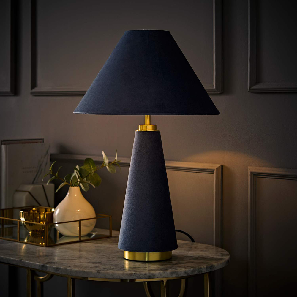 ValueLights Martha Denim Blue Conical LED Table Lamp with Bulb Image 2