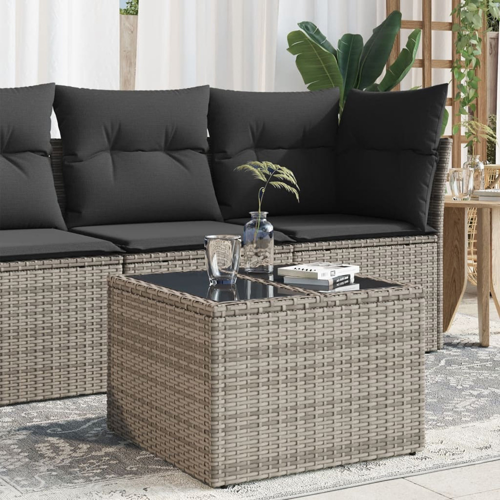 Walplus Grey Poly Rattan Glass Top Garden Coffee Table Image 6