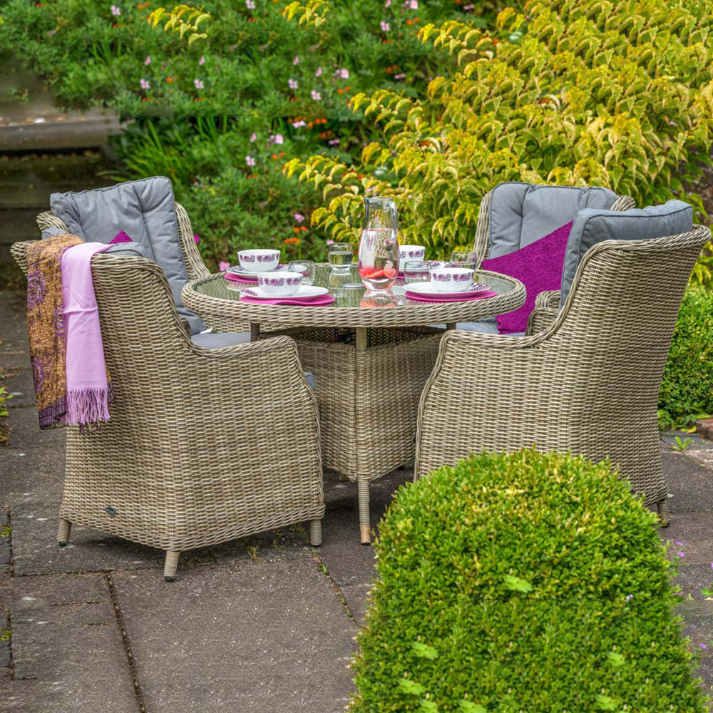 Royalcraft Wentworth Rattan 4 Seater Round Highback Comfort Dining Set Image 1