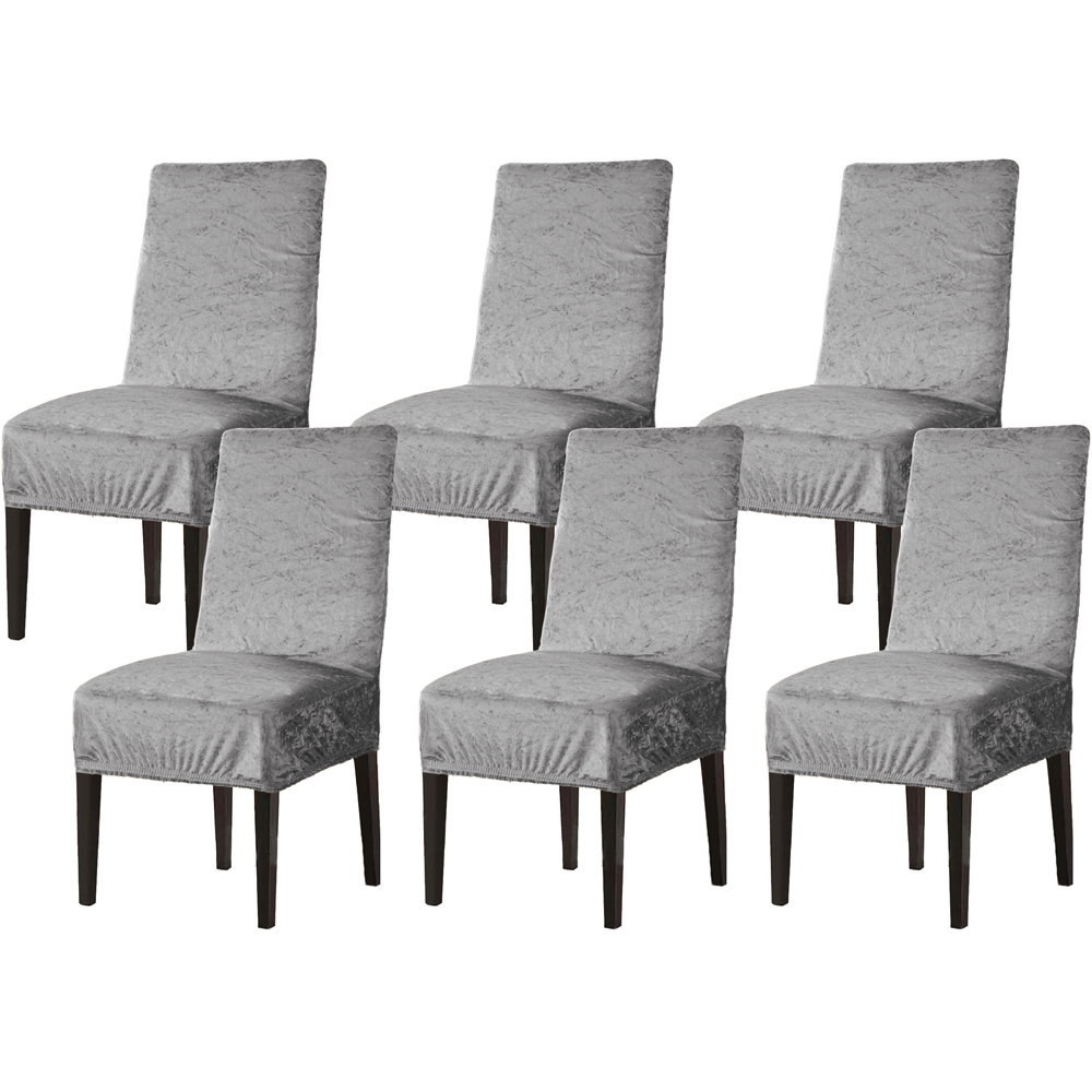 Homerepublic Silver Crushed Velvet Stretch Fit Chair Cover 6 Pack Image
