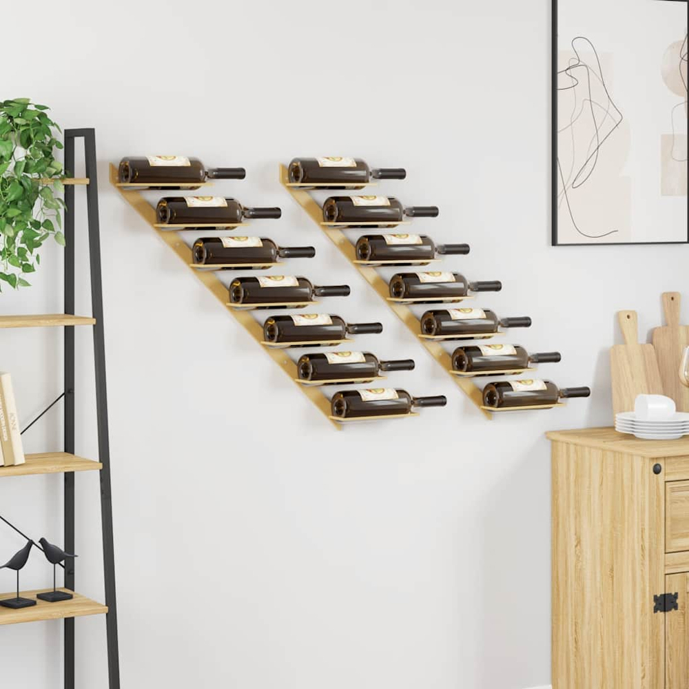 vidaXL 7 Bottle Gold Ladder Style Wall Mounted Wine Rack Set of 2 Image 2