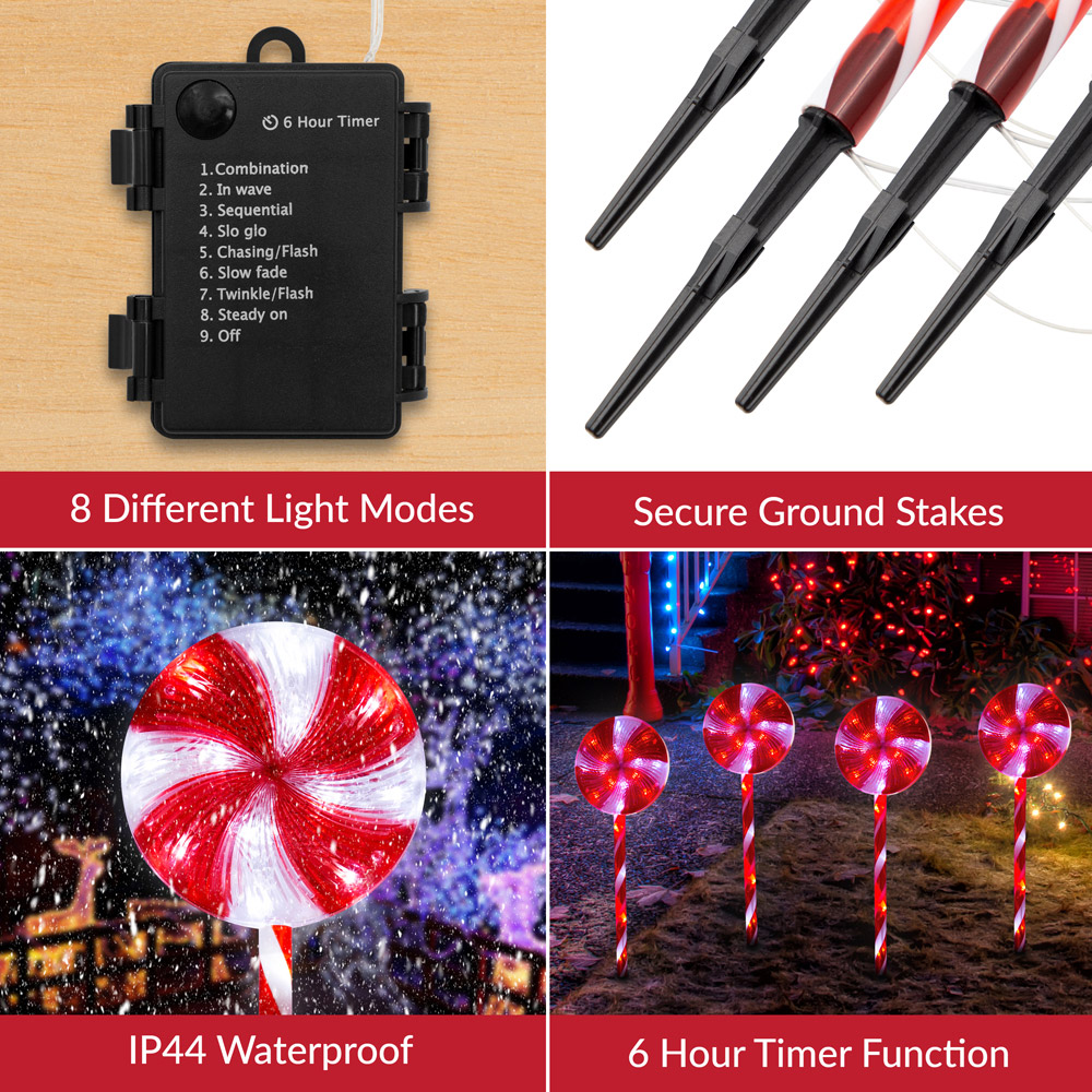 The Christmas Workshop Set of 4 White Lollipop Stake Light Image 8