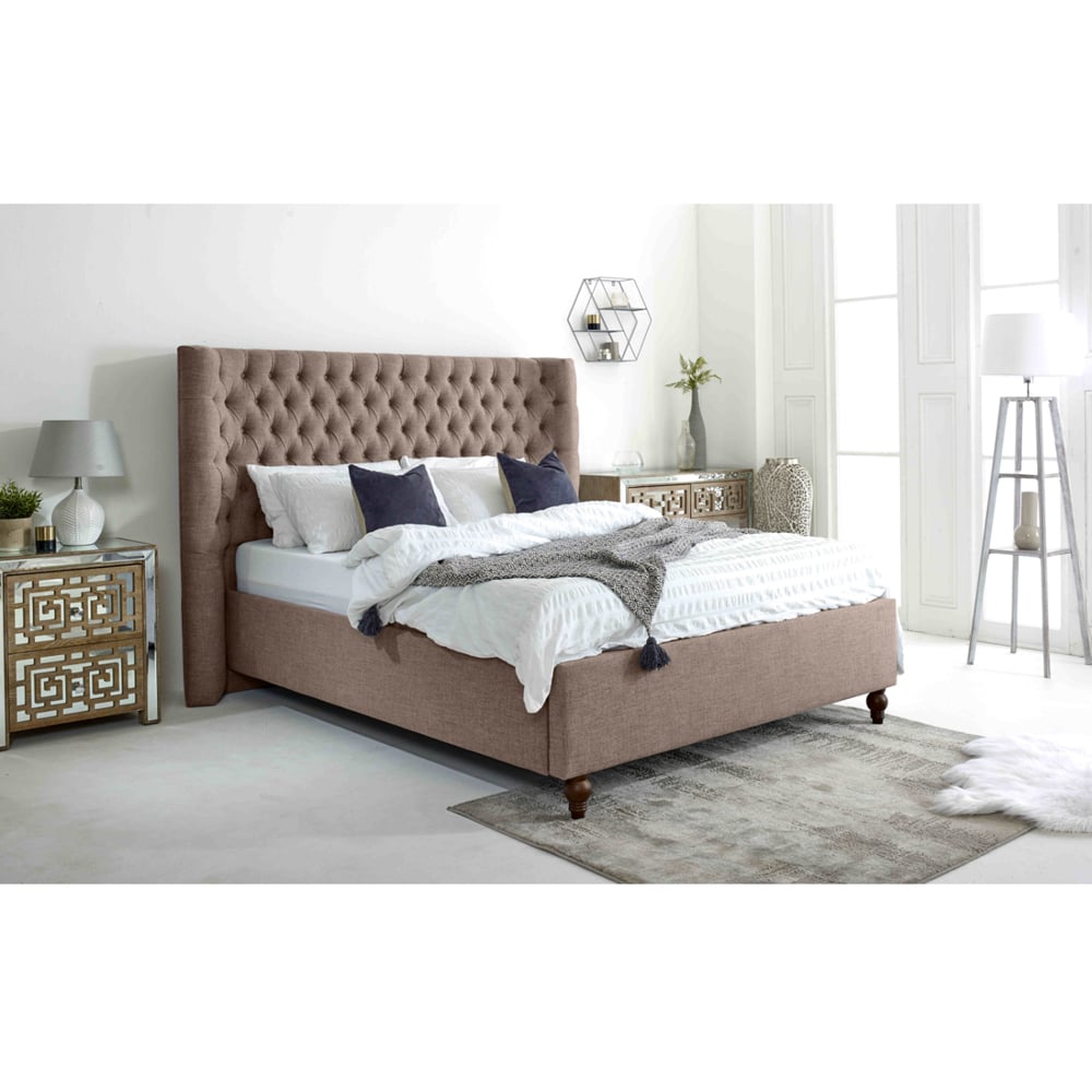 Eleganza Dinah Small Double Mineral Grampian Fabric Bed Frame with Winged Headboard Image 7