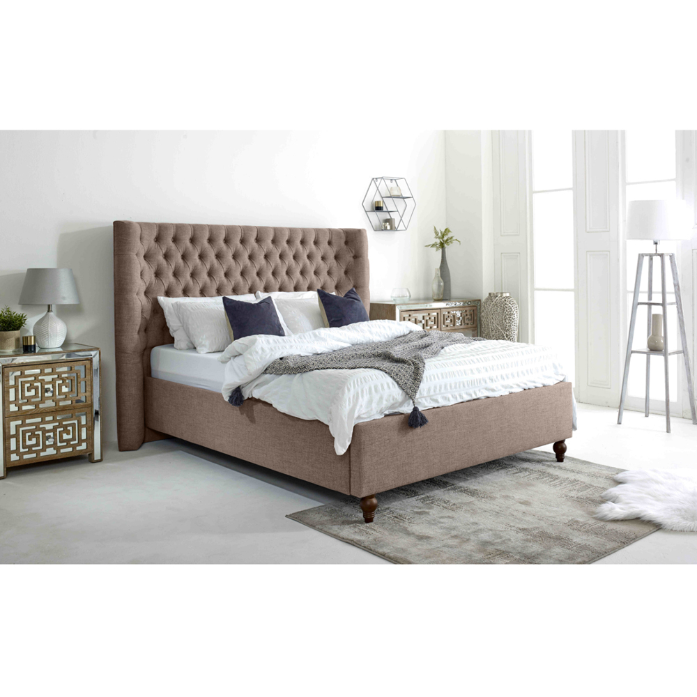 Eleganza Dinah Double Mineral Grampian Fabric Bed Frame with Winged Headboard Image 7