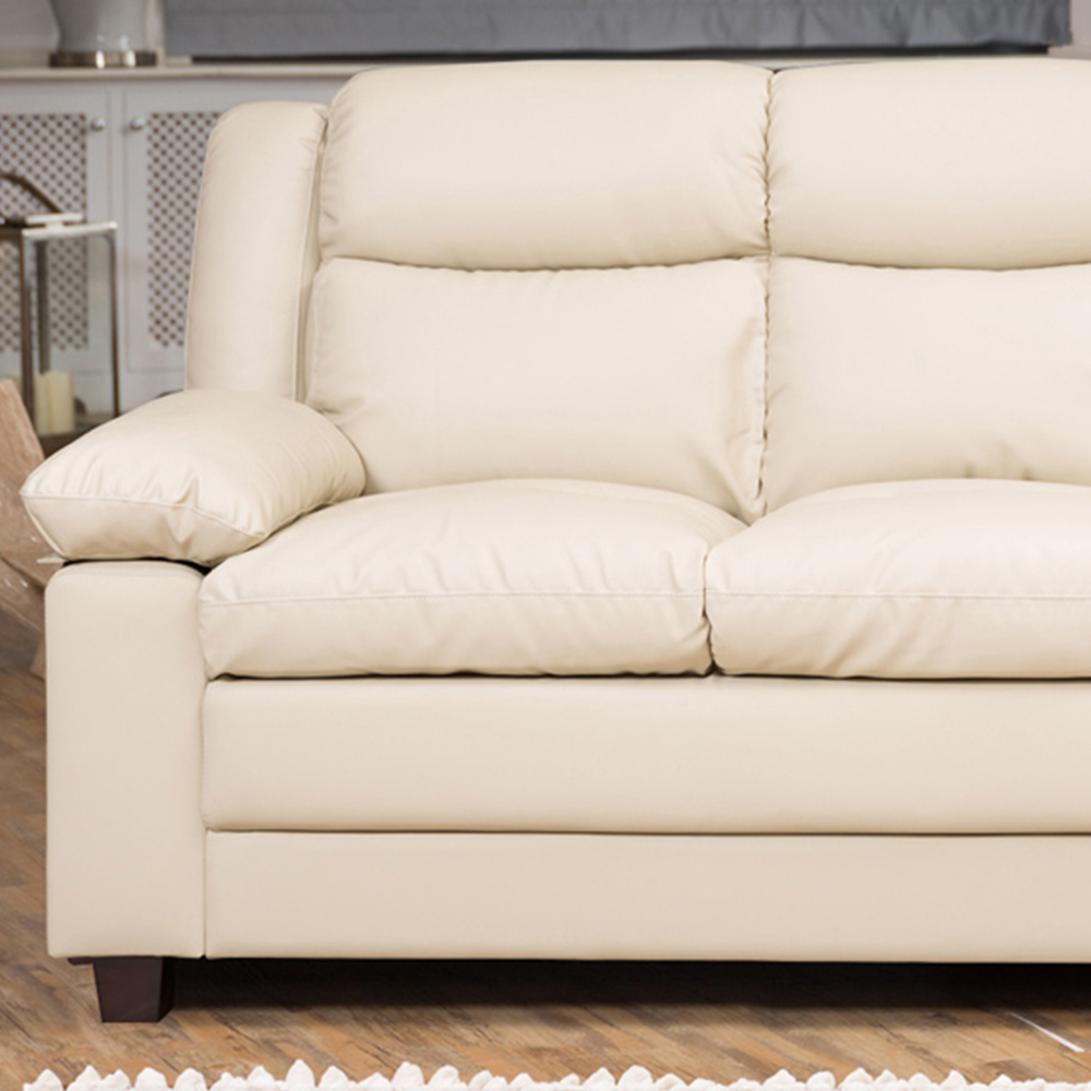 Standish 3 Seater Cream Bonded Leather Sofa Image 2