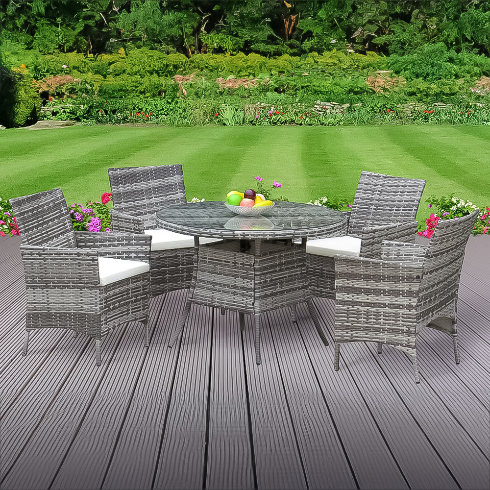 Brooklyn 4 Seater Rattan Round Dining Garden Set Grey with Cover Image 1