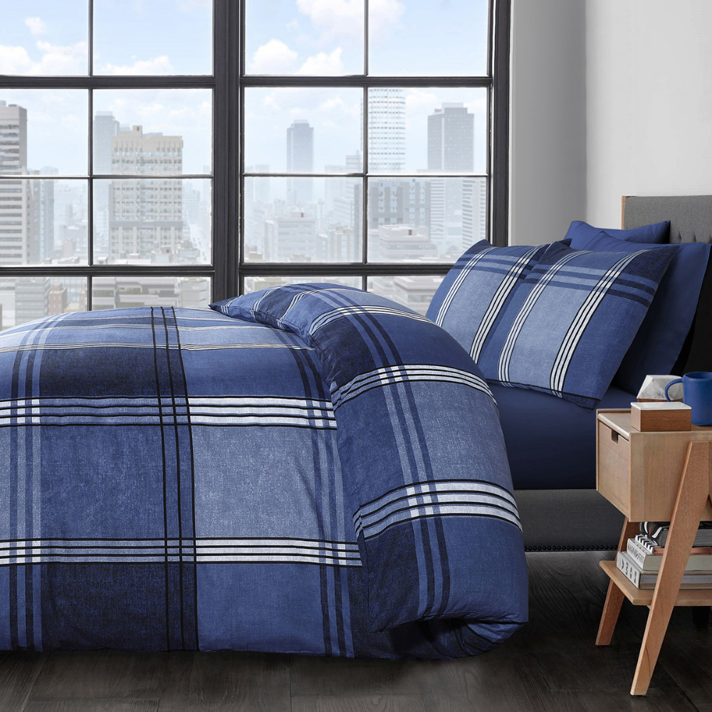 Velosso Hamilton King Size Blue Check Duvet Set Image 2