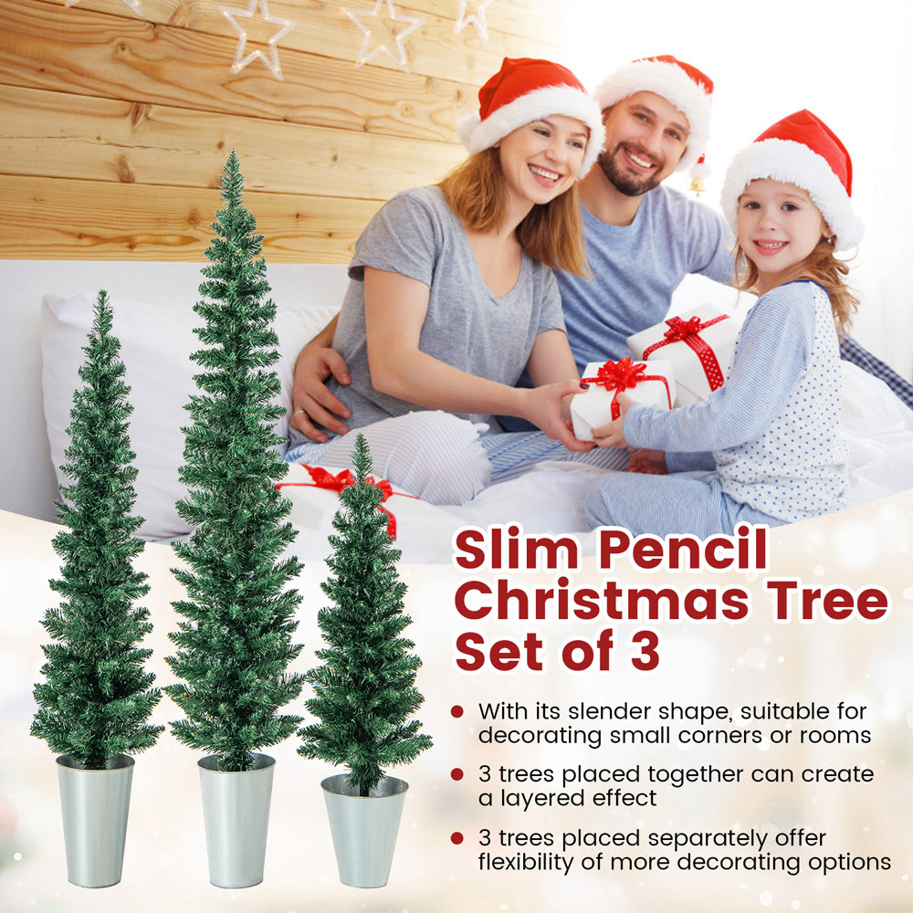 Costway Artificial Christmas Tree with Silver Bucket 3 Pack Image 5