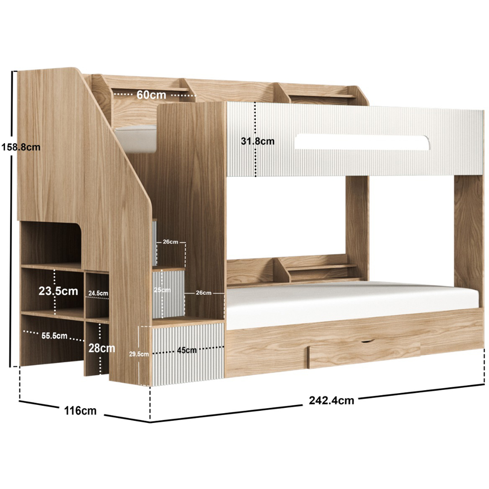 Flair Finn Single Oak and White Staircase Bunk Bed with Storage Image 7