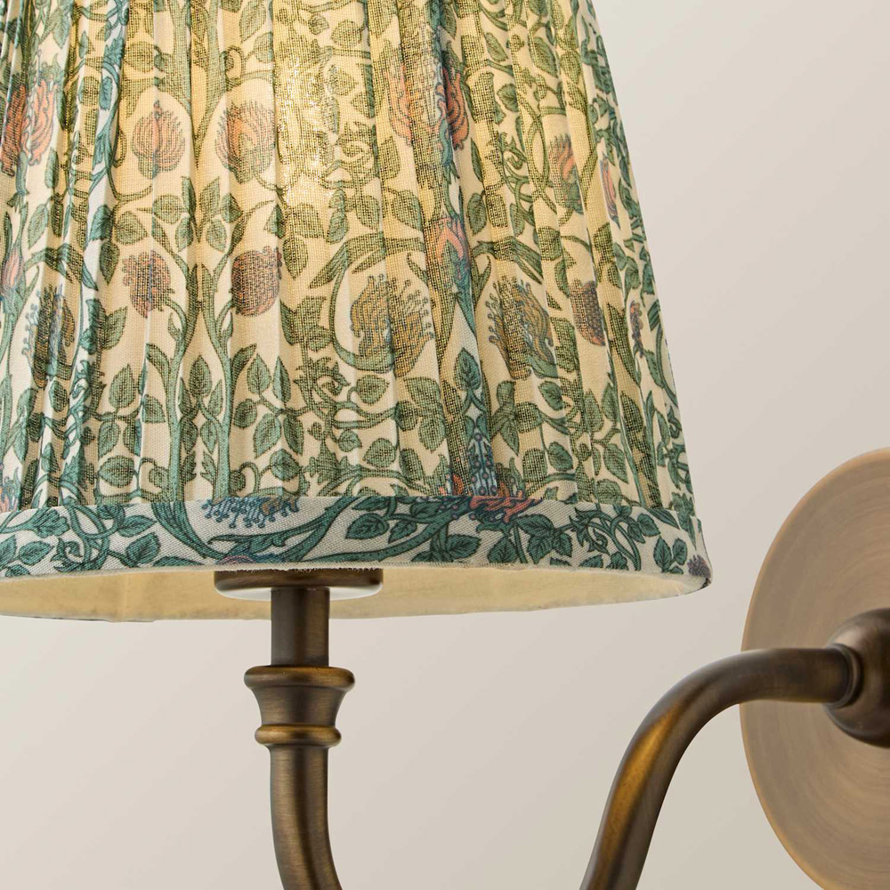 ValueLights Lowe Green Floral Pleated Shade Brass Rechargeable Wall Light with Bulb Image 4