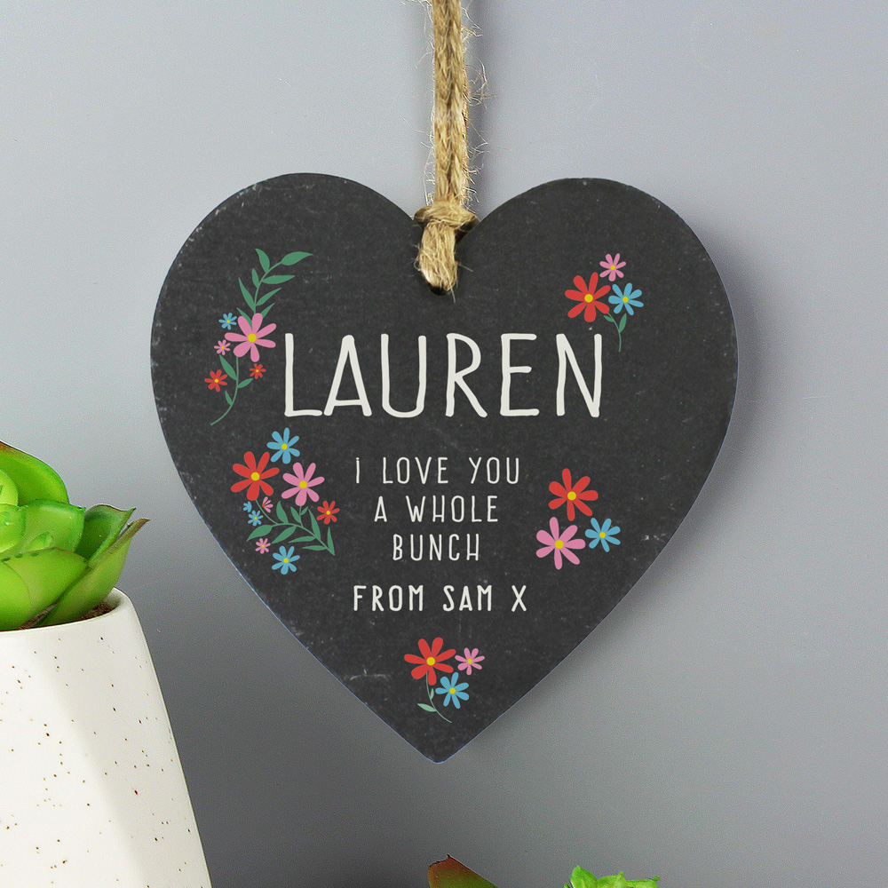 Personalised Memento Personalised I Love You A Whole Bunch Hanging Slate Heart Image 2