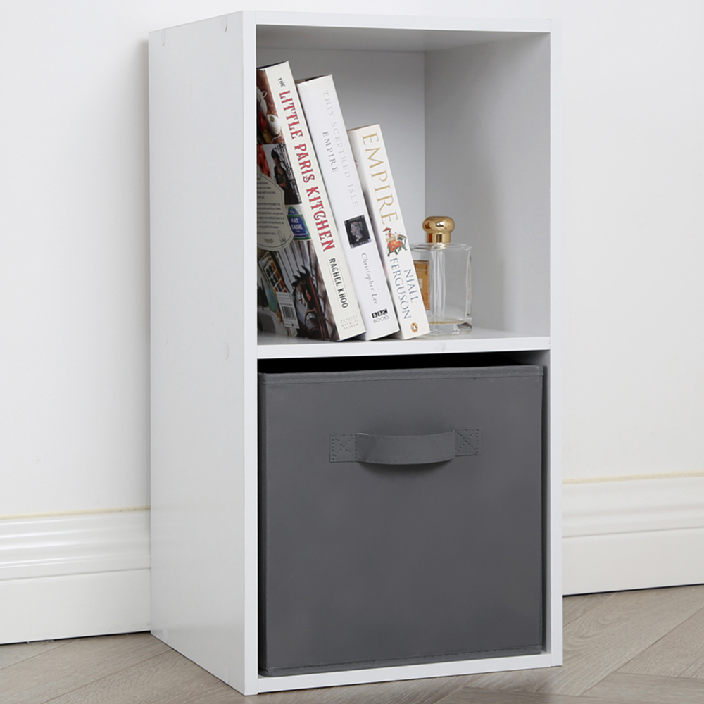 Jane 2 Shelf White Cube Storage Unit with Basket Image 1