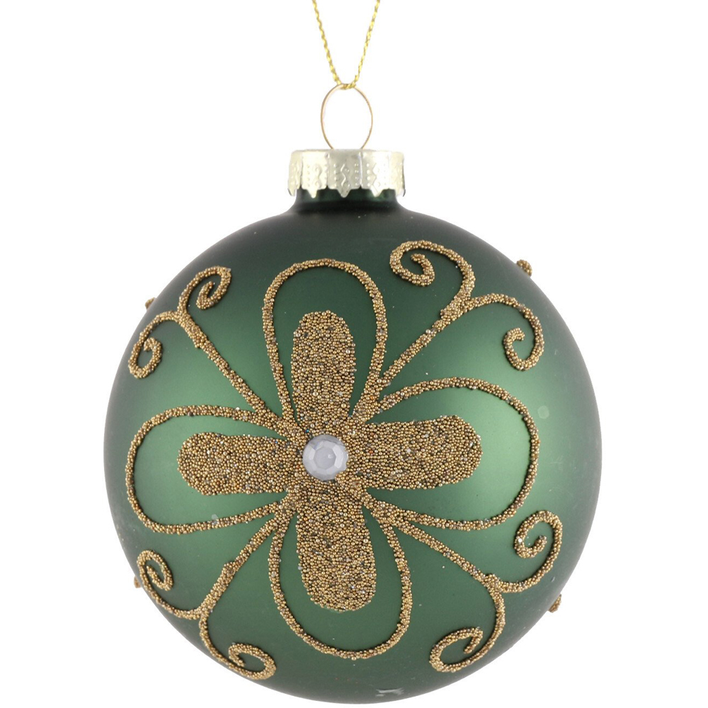 Green and Gold Flower Bauble - Green Image 2