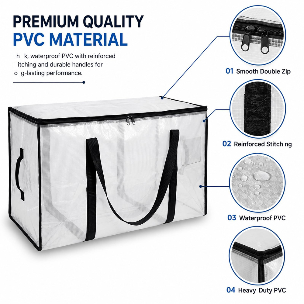 ATEK Large Clear Heavy Duty Portable Bedding Storage Bag with Zip and Handle Image 4