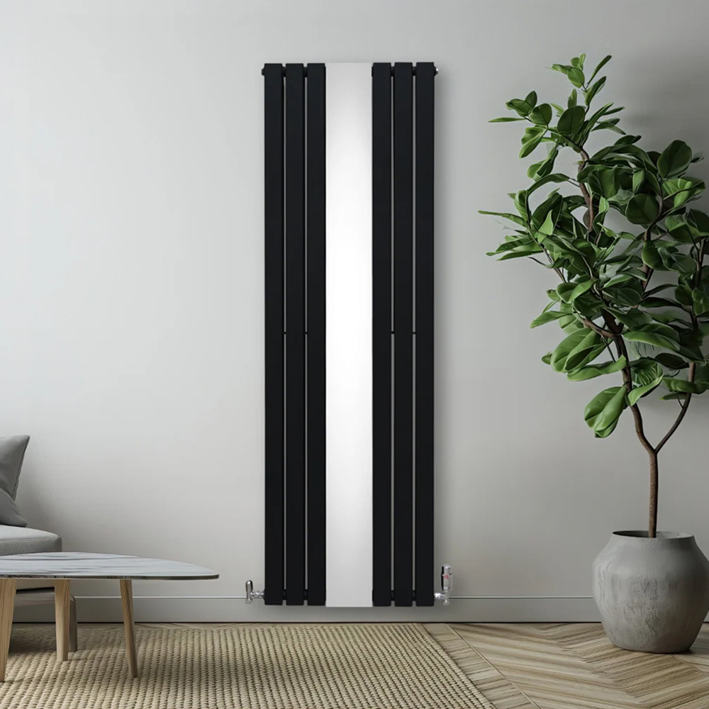 Monster Shop 8092BTU Black Flat Panel Mirror Radiator with Valves 1800 x 565mm Image 2