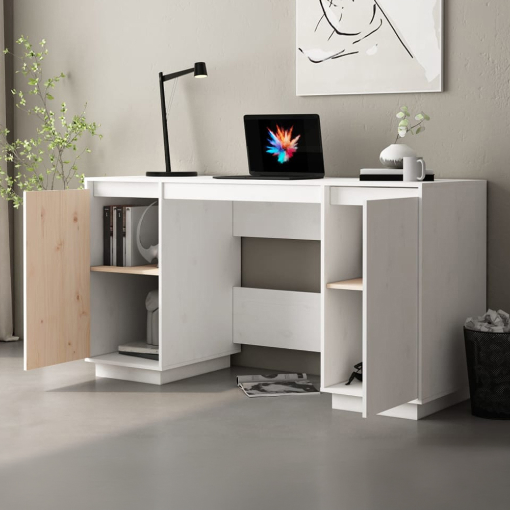 vidaXL 2 Door Computer Desk White Image 1