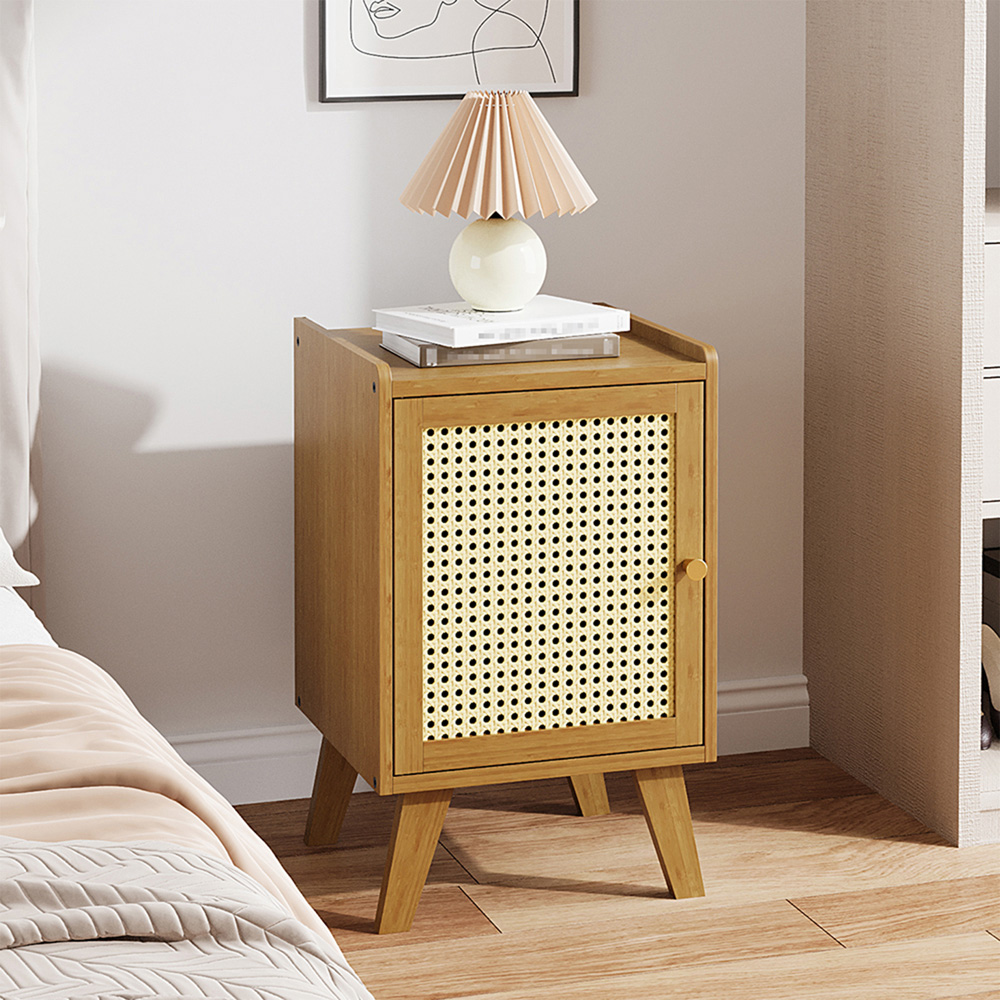 Living and Home Single Door Tawny and Cream Rattan Bedside Table Image 8