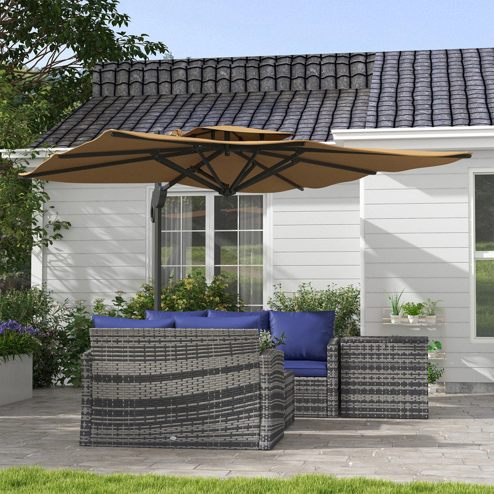 Outsunny Khaki Hydraulic Cantilever Parasol with Cross Base and Top Vent 3m Image 2