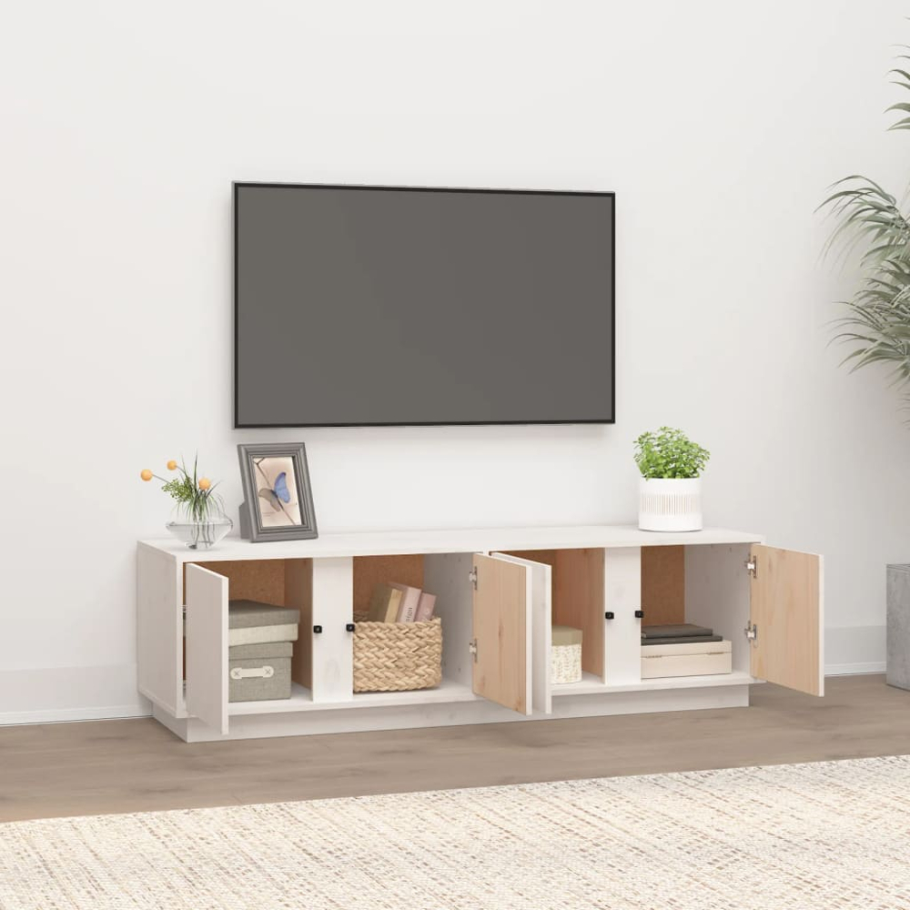 vidaXL 4 Door White Solid Pine Wood TV Cabinet Image 8