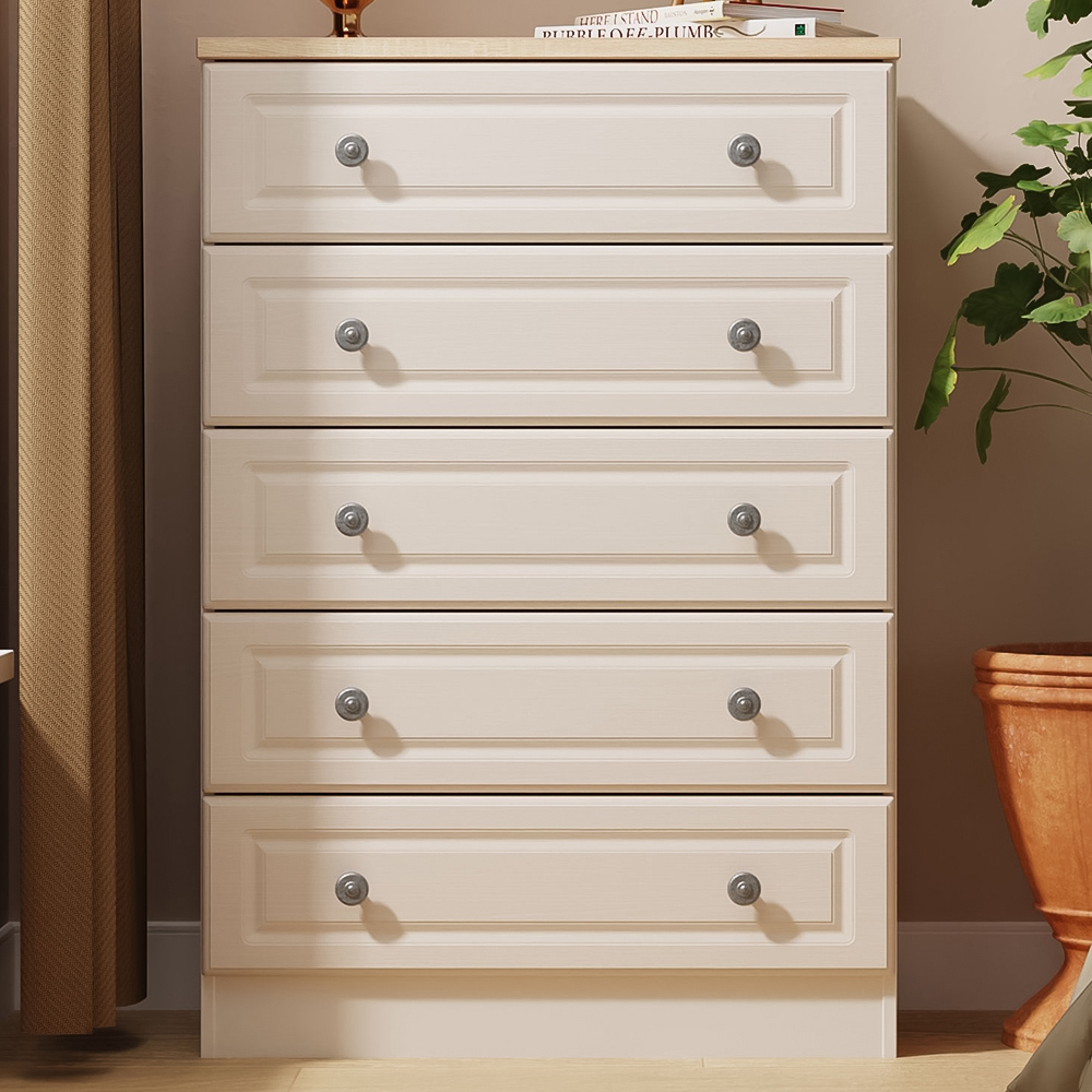 Crowndale Norfolk 5 Drawer Kashmir Ash and Bardolino Oak Chest of Drawers Ready Assembled Image 1