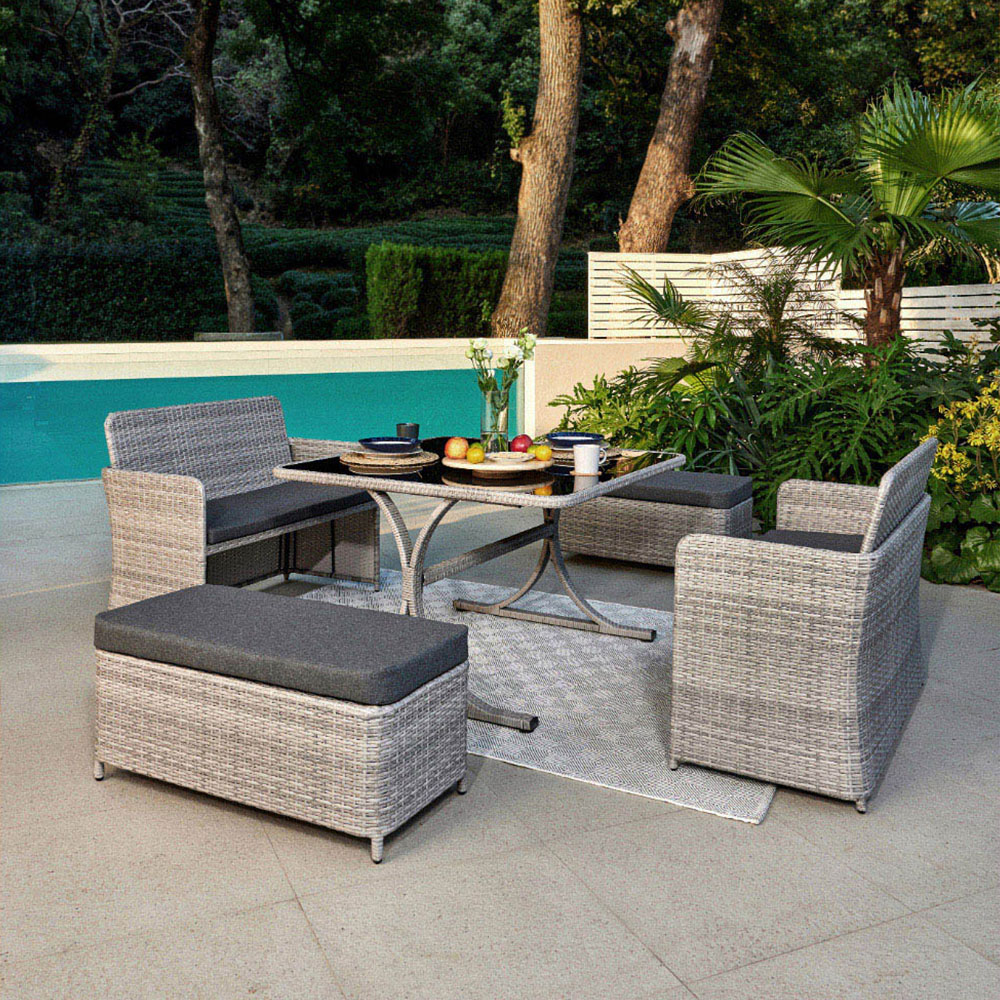Home Detail Trinity PE Rattan 8 Seater Dining Set with Benches Dark Grey Image 7