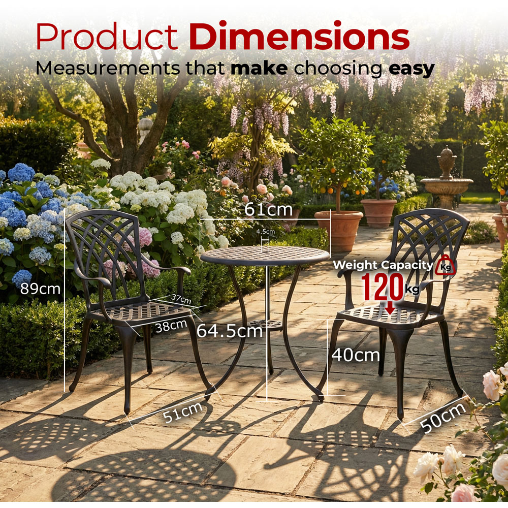 Centurion Supports OSHOWA 2 Seater Black Aluminium Bistro Set with Table Image 9