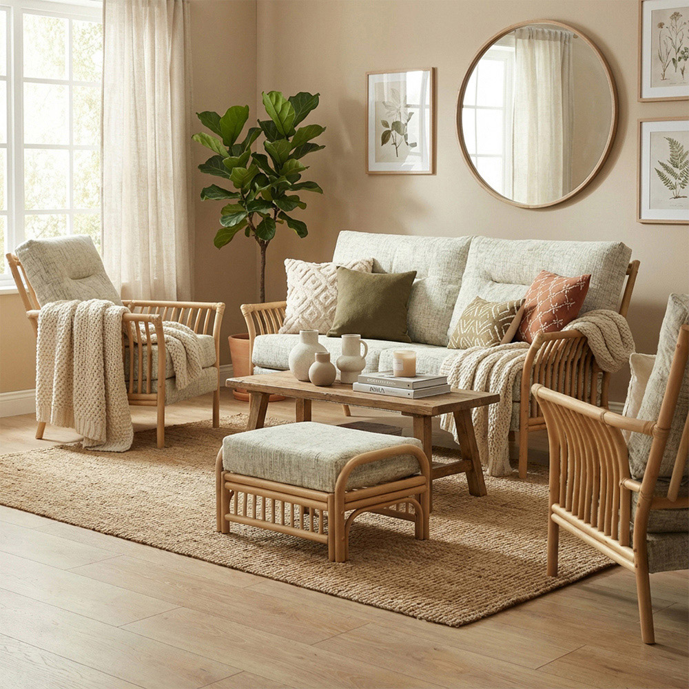 Desser Solo 5 Seater Natural Rattan Apple Crumble Sofa Set Image 1