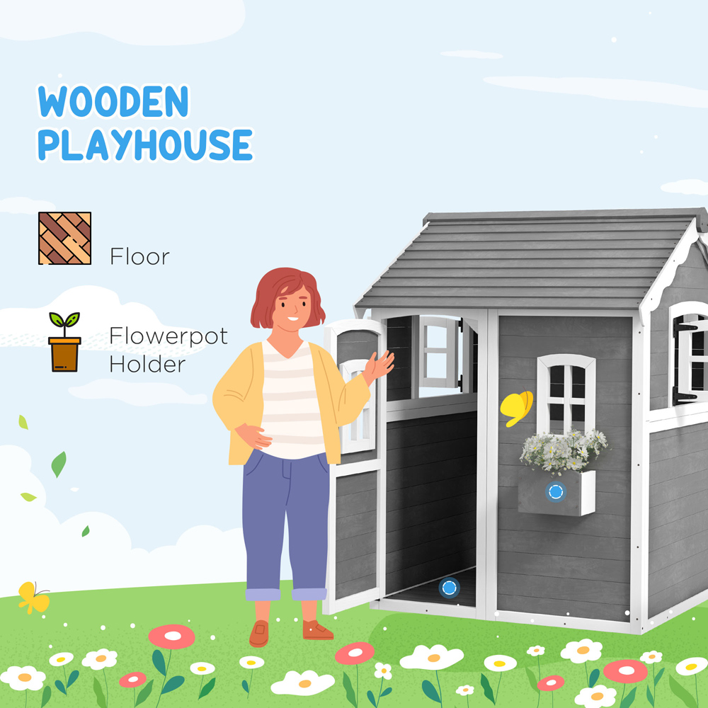 Outsunny Kids Wooden Playhouse 3.4 x 3.6ft Image 4