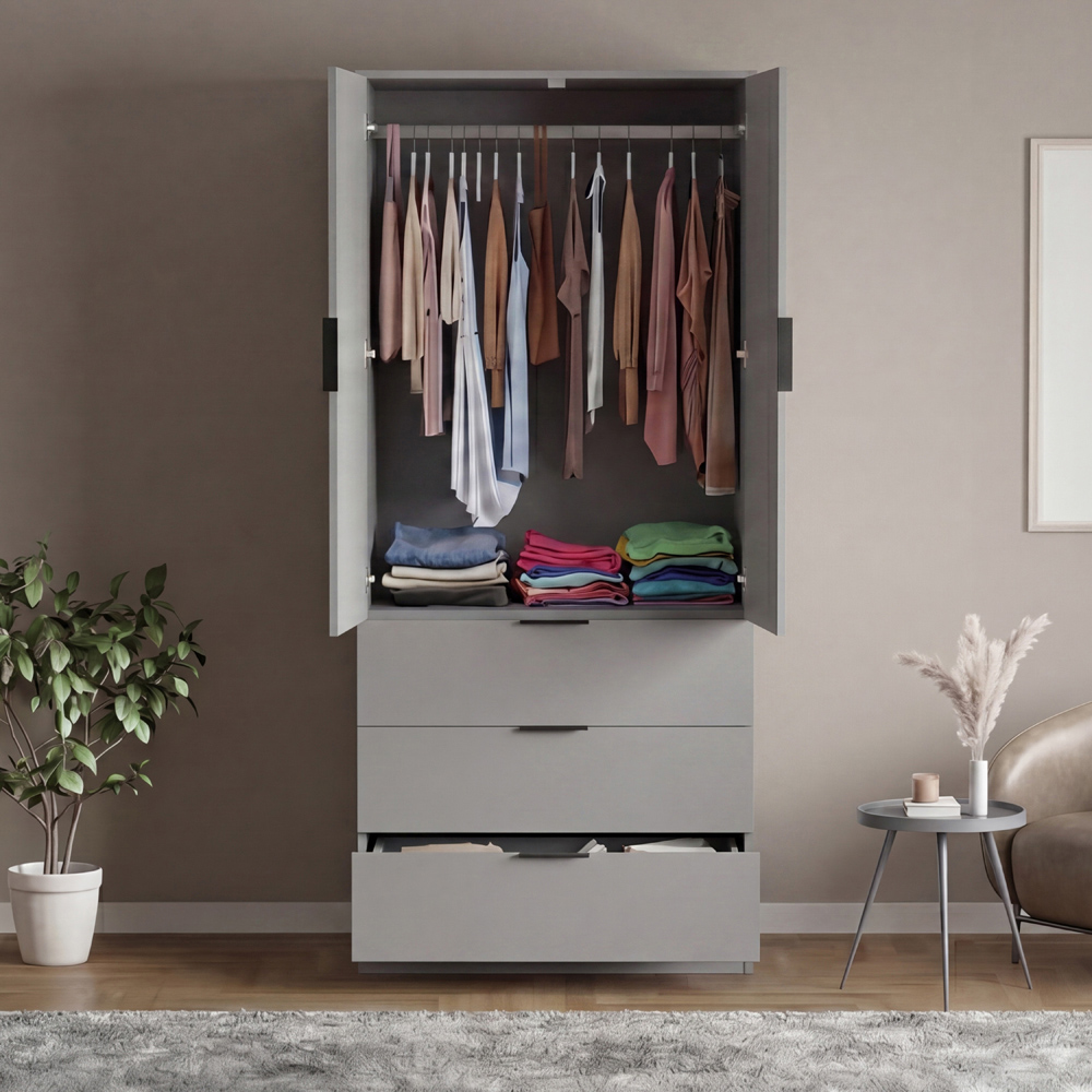 VIDA DESIGNS Trega 2 Door 3 Drawer Grey Wardrobe Image 4
