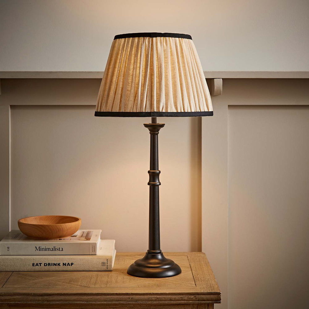 ValueLights Clara Linen Pleated Shade Black Candlestick Table Lamp with Bulb Image 2