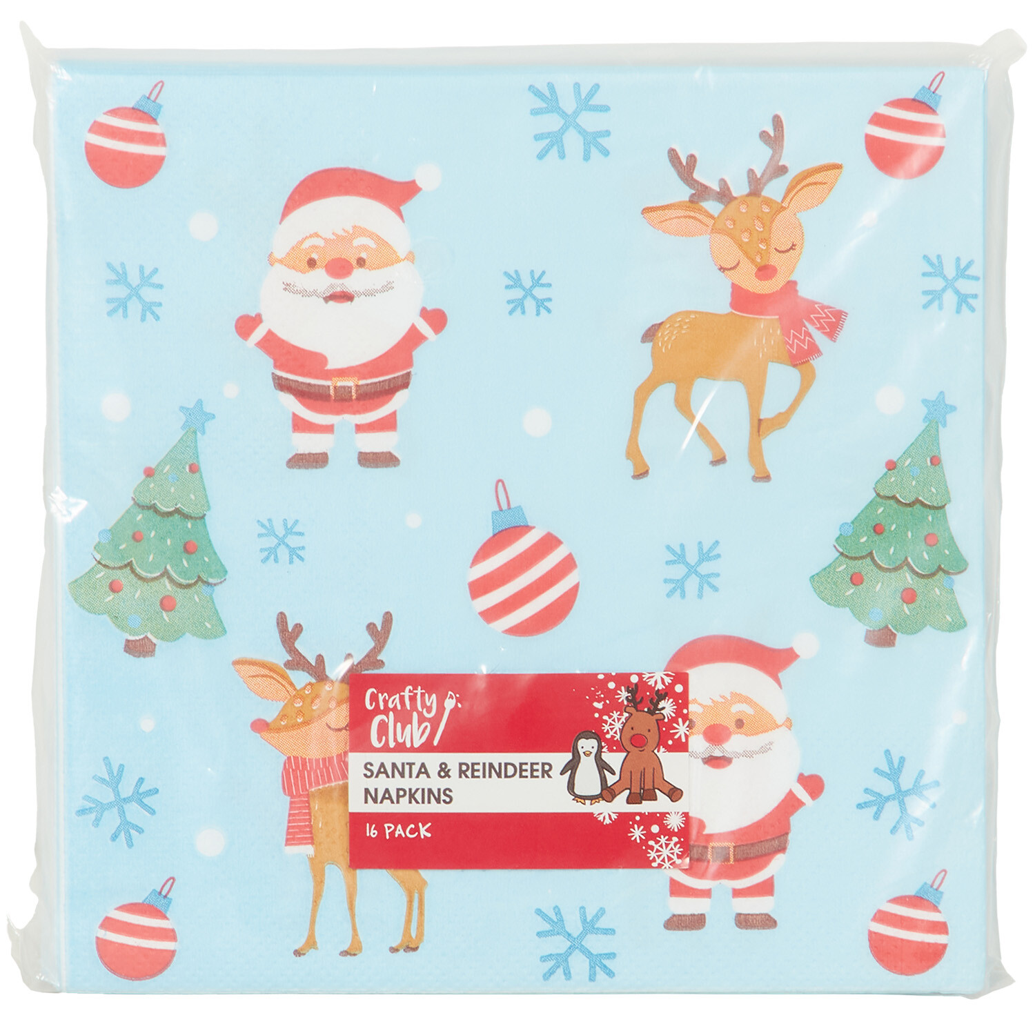 Pack of 16 Santa Reindeer Napkins - Blue Image 1