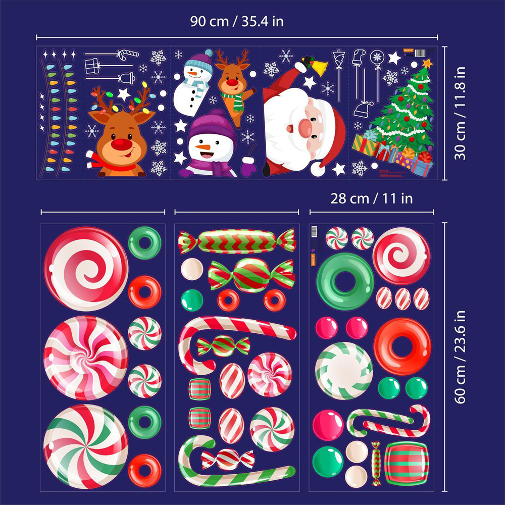 Walplus Santa and Friends in Candyland Double-Sided Christmas Window Stickers 101 Piece Image 7